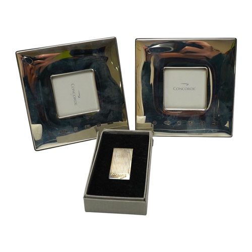 828 - Two boxed modern silver mounted Concorde photograph frames, 12.1cm, Carr's of Sheffield, 1003, toget... 