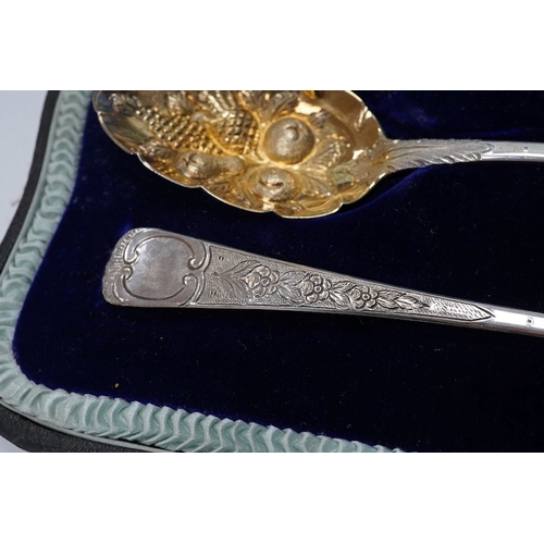 836 - A cased pair of George III silver Old English pattern 'berry' spoons, by Joseph Ash I, London, 1810,... 