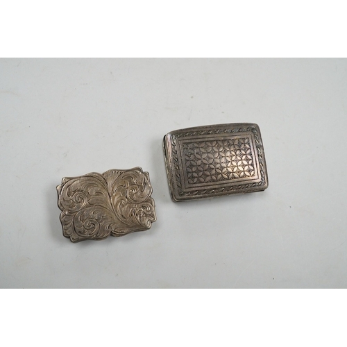 838 - A late George III silver rectangular vinaigrette, John Thropp, Birmingham, 1819, 39mm and one other ... 