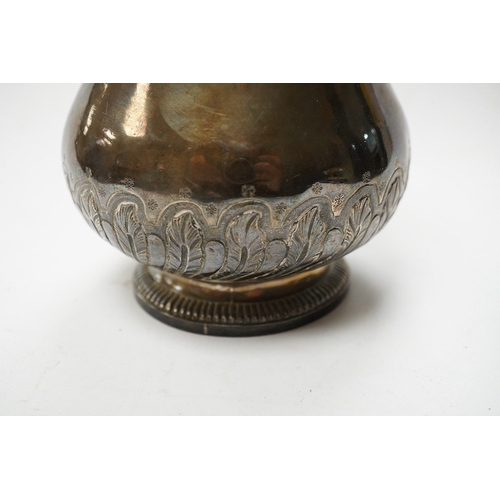 841 - An 18th century French white metal baluster pot and cover, indistinct marks, height 16cm, 10.8oz. Co... 