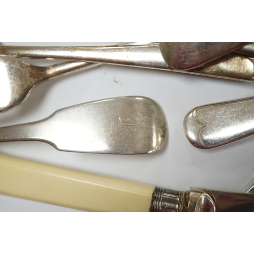 847 - A William IV provincial silver fiddle pattern sauce ladle, John Langdon, Exeter, 1833, together with... 