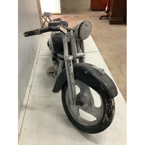 92 - A wooden Harley Davidson, possibly an advertising piece, length 220cm. Condition - poor