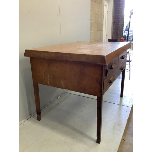 95 - An early 20th century Scandinavian oak three drawer plan chest, width 125cm, depth 94cm, height 92cm... 