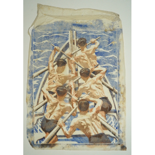 104 - § § Margaret Barnard (British, 1900-1992) The Oarsmen Positano, c.1930linoleum cut printed in colour... 