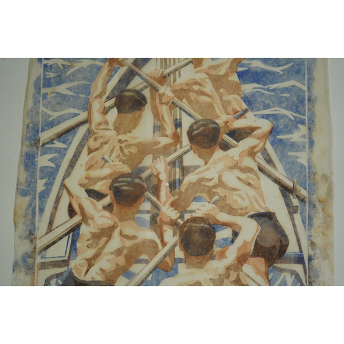 104 - § § Margaret Barnard (British, 1900-1992) The Oarsmen Positano, c.1930linoleum cut printed in colour... 