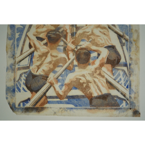 104 - § § Margaret Barnard (British, 1900-1992) The Oarsmen Positano, c.1930linoleum cut printed in colour... 