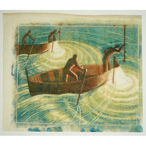 105 - § § Margaret Helen Barnard (British, 1900-1992) Night Fishinglinoleum cut printed in colours on tiss... 