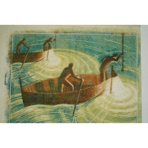 105 - § § Margaret Helen Barnard (British, 1900-1992) Night Fishinglinoleum cut printed in colours on tiss... 