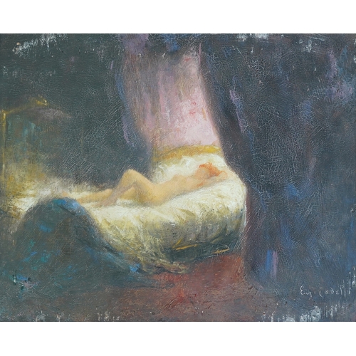 108 - Eugène Cadel (French, 1862-1941) La Chambre Bleu and La Chambre Roseoil on panel (2)signed22 x 26cm... 