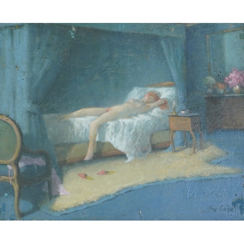 108 - Eugène Cadel (French, 1862-1941) La Chambre Bleu and La Chambre Roseoil on panel (2)signed22 x 26cm... 