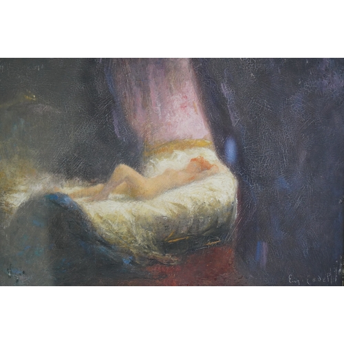 108 - Eugène Cadel (French, 1862-1941) La Chambre Bleu and La Chambre Roseoil on panel (2)signed22 x 26cm... 