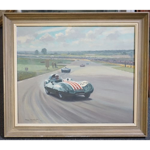 137 - § § Roy Nockolds (English, 1911-1979) 1957 Goodwood Chichester Cup motor racing scene with Lotus Cli... 