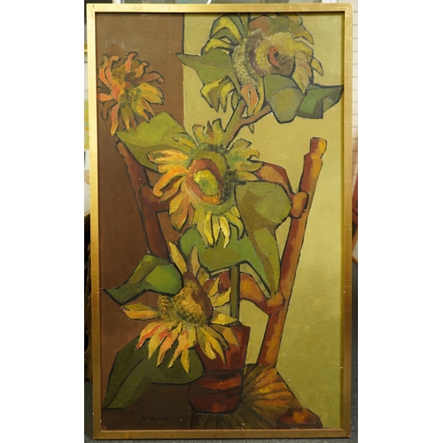 138 - S. Vazi (Bouboulis) 'Sunflowers'oil on canvassigned and dated '67109 x 64cm... 