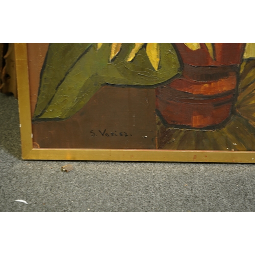 138 - S. Vazi (Bouboulis) 'Sunflowers'oil on canvassigned and dated '67109 x 64cm... 