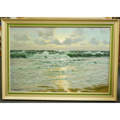 147 - Patrick von Kalckreuth (German, 1882-1970) Waves breaking on the shoreoil on canvassigned60 x 90cm... 