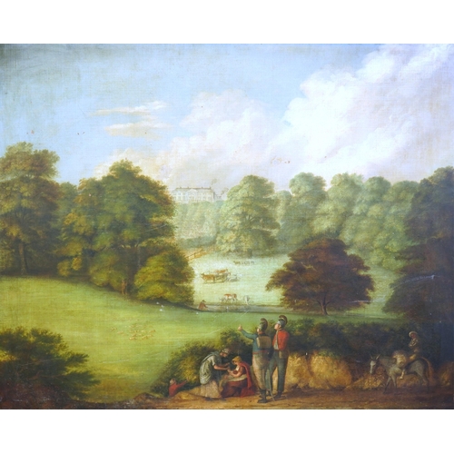 16 - Late 18th century English School Cavalry officers in parklandoil on canvas102 x 127cm... 