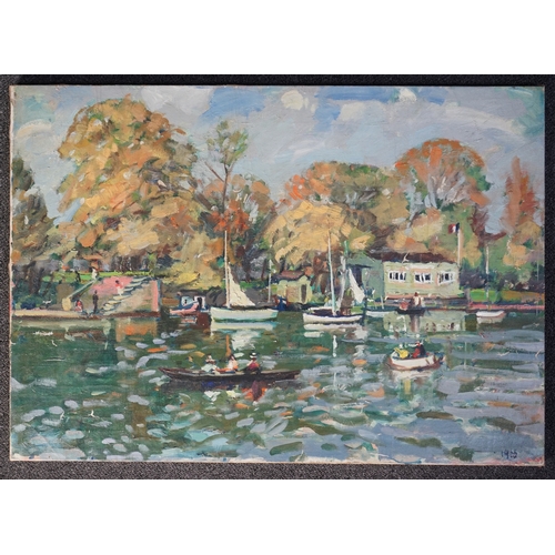 165 - § § Llewellyn Petley-Jones (1908-1986) River in Autumn, Richmondoil on canvasdated 1965 and inscribe... 