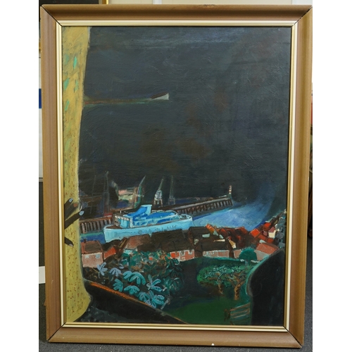 184 - § § Harold Mockford (English, 1932-2023) 'Night Ferry'oil on boardsigned verso, dated Feb '87 and ti... 