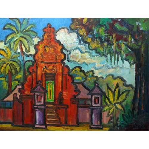 193 - John van der Sterren (Dutch, b.1938) 'Pura Segara Desa Saba, Bali'oil on canvassigned, inscribed ver... 