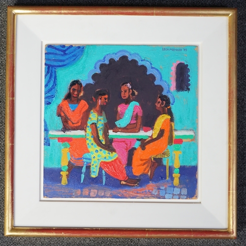 227 - § § Leon Morrocco R.S.A., R.G.I. (Scottish, b.1942) 'Girls taking tea, Mumbai'oil on boardsigned and... 