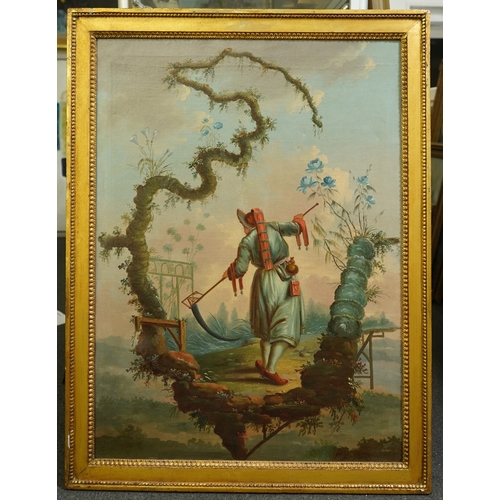 29 - 19th century English School Chinoiserie capriccio with figure holding a scytheoil on canvas97 x 71cm... 