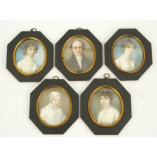 3 - John Hazlitt (British, 1767-1837) Portrait miniatures of five family memberswatercolour on ivory (5)... 