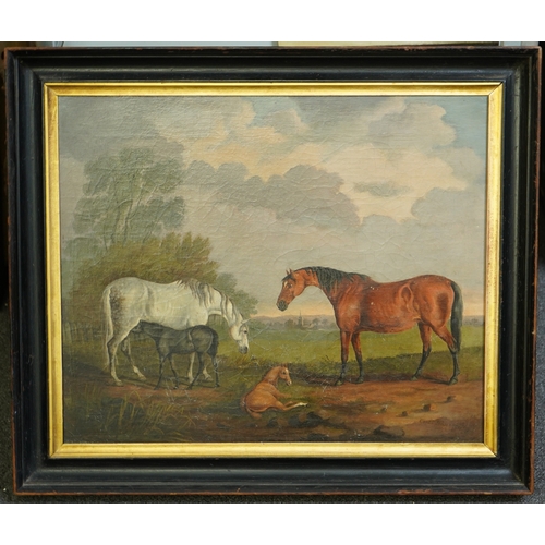 30 - Captain S. Johnson (Early 19th C.) Stallion, mares and foals in a landscapeoil on canvassigned and d... 