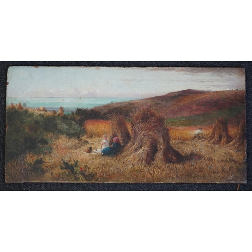 43 - Charles James Lewis (British, 1830-1892) Harvest field, Guernseyoil on wooden panelsigned and dated ... 