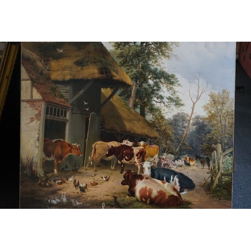 46 - Thomas Sidney Cooper (British, 1803-1902) and Studio Farmyard scene with cattle and poultryoil on ca... 