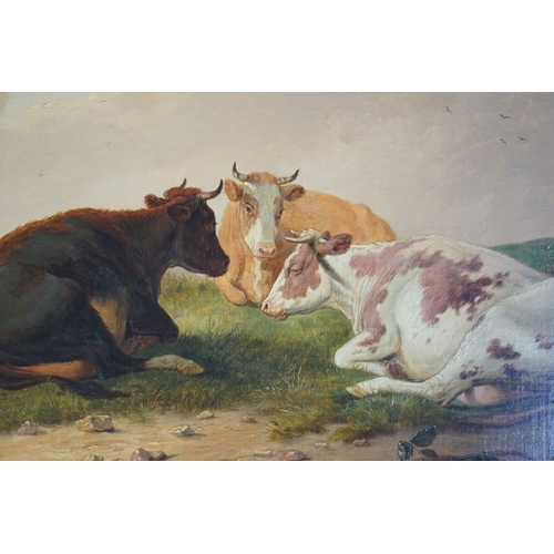 48 - Thomas Sydney Cooper (English, 1803-1902) Cattle resting in a coastal meadowoil on canvassigned and ... 