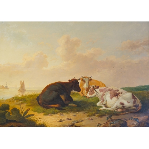 48 - Thomas Sydney Cooper (English, 1803-1902) Cattle resting in a coastal meadowoil on canvassigned and ... 