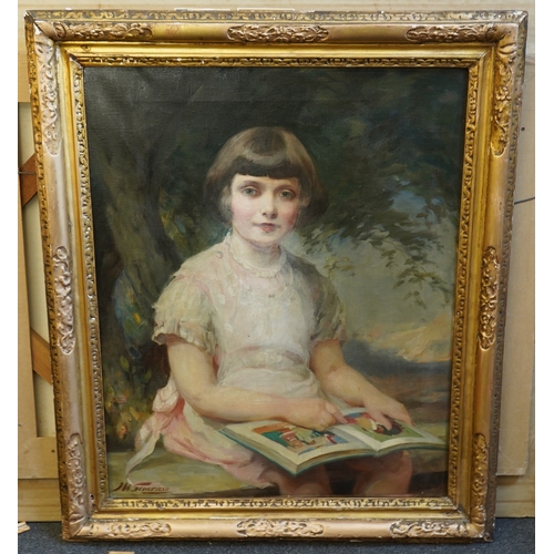 79 - John William Schofield (1865-1944) Portrait of a girl holding a bookoil on canvassigned74 x 60cm... 