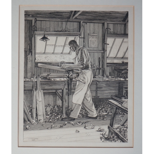 97 - § § William Washington (English, 1885-1956) The Cricket Bat Makerdrypoint etchingsigned and dated 19... 