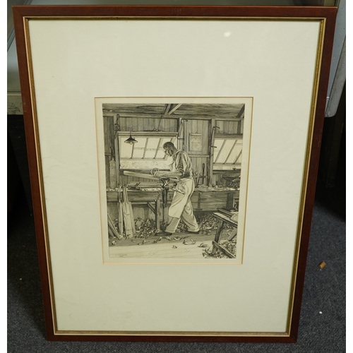 97 - § § William Washington (English, 1885-1956) The Cricket Bat Makerdrypoint etchingsigned and dated 19... 