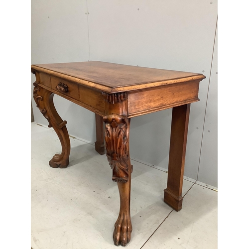 1001 - A Victorian golden oak serving table with frieze drawer, width 125cm, height 92cm. Condition - fair ... 