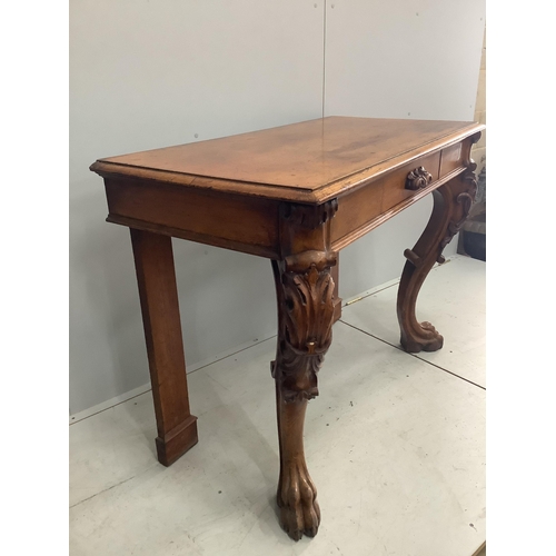 1001 - A Victorian golden oak serving table with frieze drawer, width 125cm, height 92cm. Condition - fair ... 