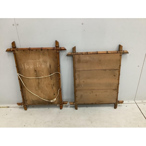 1014 - Two early 20th century French rectangular faux bamboo wall mirrors, larger width 58cm, height 77cm. ... 