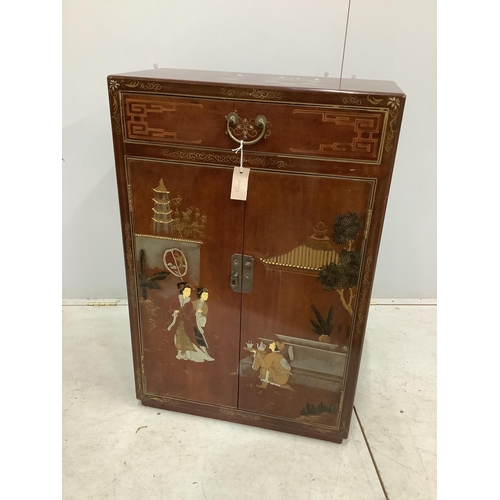 1017 - A Chinese painted hardwood side cabinet, width 60cm, depth 30cm, height 91cm. Condition - good... 