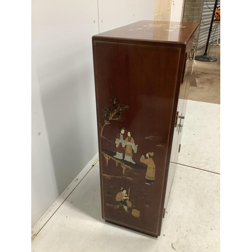 1017 - A Chinese painted hardwood side cabinet, width 60cm, depth 30cm, height 91cm. Condition - good... 