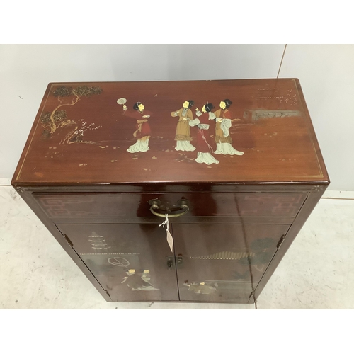 1017 - A Chinese painted hardwood side cabinet, width 60cm, depth 30cm, height 91cm. Condition - good... 