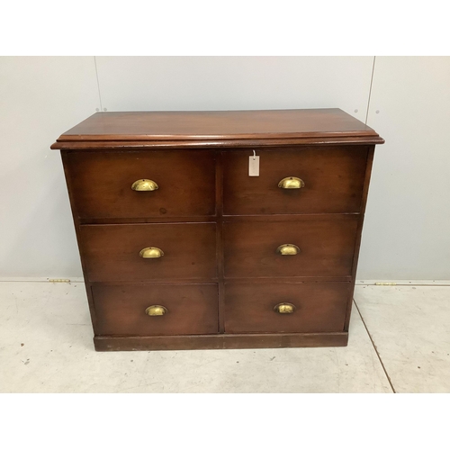 1018 - A Victorian and later mahogany six drawer chest with brass cup handles, width 111cm, depth 48cm, hei... 