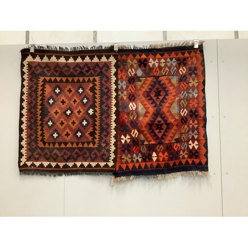 1030 - Two Kilim polychrome flat weave rugs, both 100cm x 78cm. Condition - fair to good