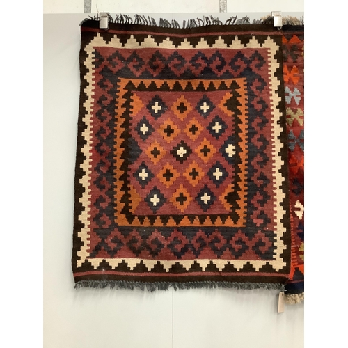 1030 - Two Kilim polychrome flat weave rugs, both 100cm x 78cm. Condition - fair to good