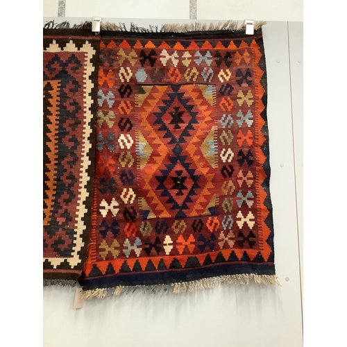 1030 - Two Kilim polychrome flat weave rugs, both 100cm x 78cm. Condition - fair to good