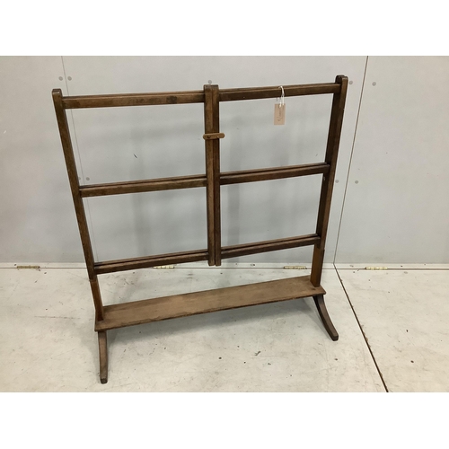 1038 - A Victorian bleached mahogany folding towel rail, width 93cm, depth 38cm, height 97cm. Condition - p... 