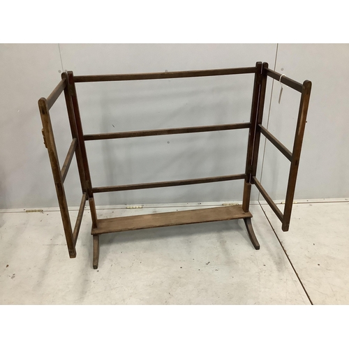 1038 - A Victorian bleached mahogany folding towel rail, width 93cm, depth 38cm, height 97cm. Condition - p... 