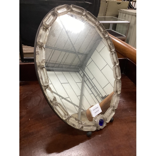 1055 - A 19th century Venetian oval strut dressing table mirror, width 32cm, height 42cm. Condition - fair ... 