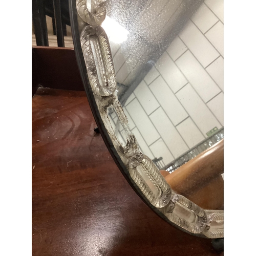 1055 - A 19th century Venetian oval strut dressing table mirror, width 32cm, height 42cm. Condition - fair ... 