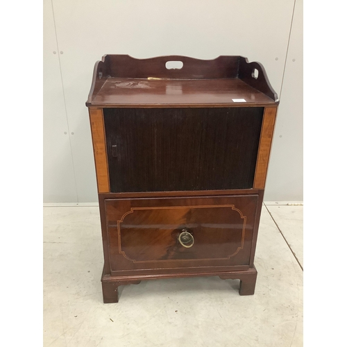 1056 - A George III inlaid mahogany tray top commode, width 62cm, height 93cm. Condition - fair