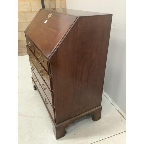 1080 - A George III mahogany bureau, width 91cm, depth 52cm, height 105cm. Condition - poor